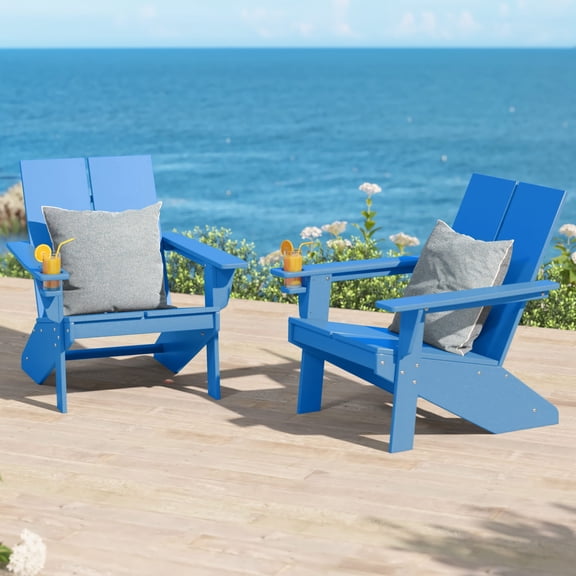 WestinTrends Riviera Outdoor HDPE Modern Adirondack Chair with Cup Holder (Set of 2), Pacific Blue