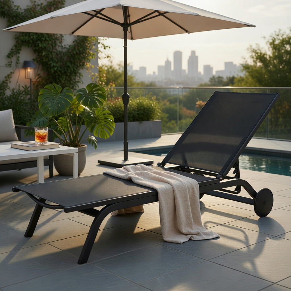 Hommoo Adjustable Aluminum Outdoor Lounge Chair, 6-Position Reclining Chaise for Patio, Poolside & Backyard, Black