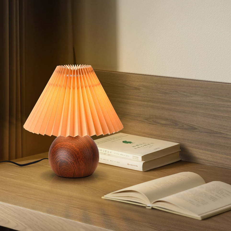 Small Pleated Table Lamp, Modern Bedside Nightstand Lamp With Coffee Lampshade, For Bedroom Living Room Home Office Decor Use E12 Bulb