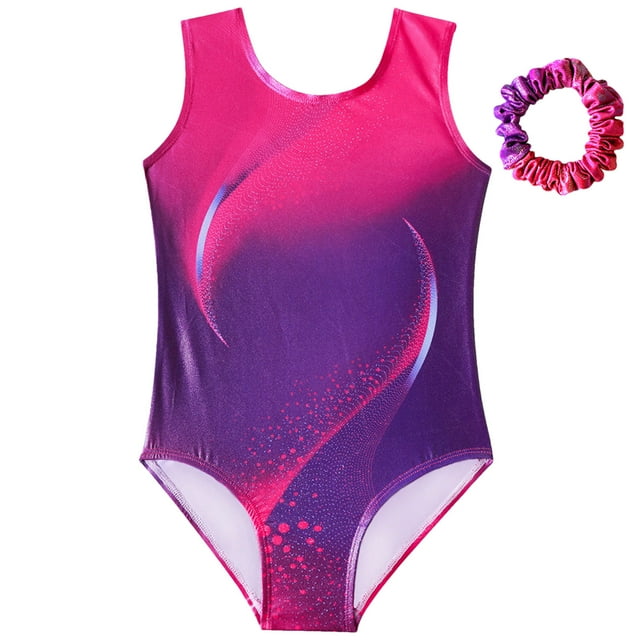 RXIRUCGD Combinaisons Sans Manches Mode pour Filles Col Rond Surdimensionné Ensemble de Gym avec Corde à Cheveux (Rose Vif, Taille : 5 Ans)