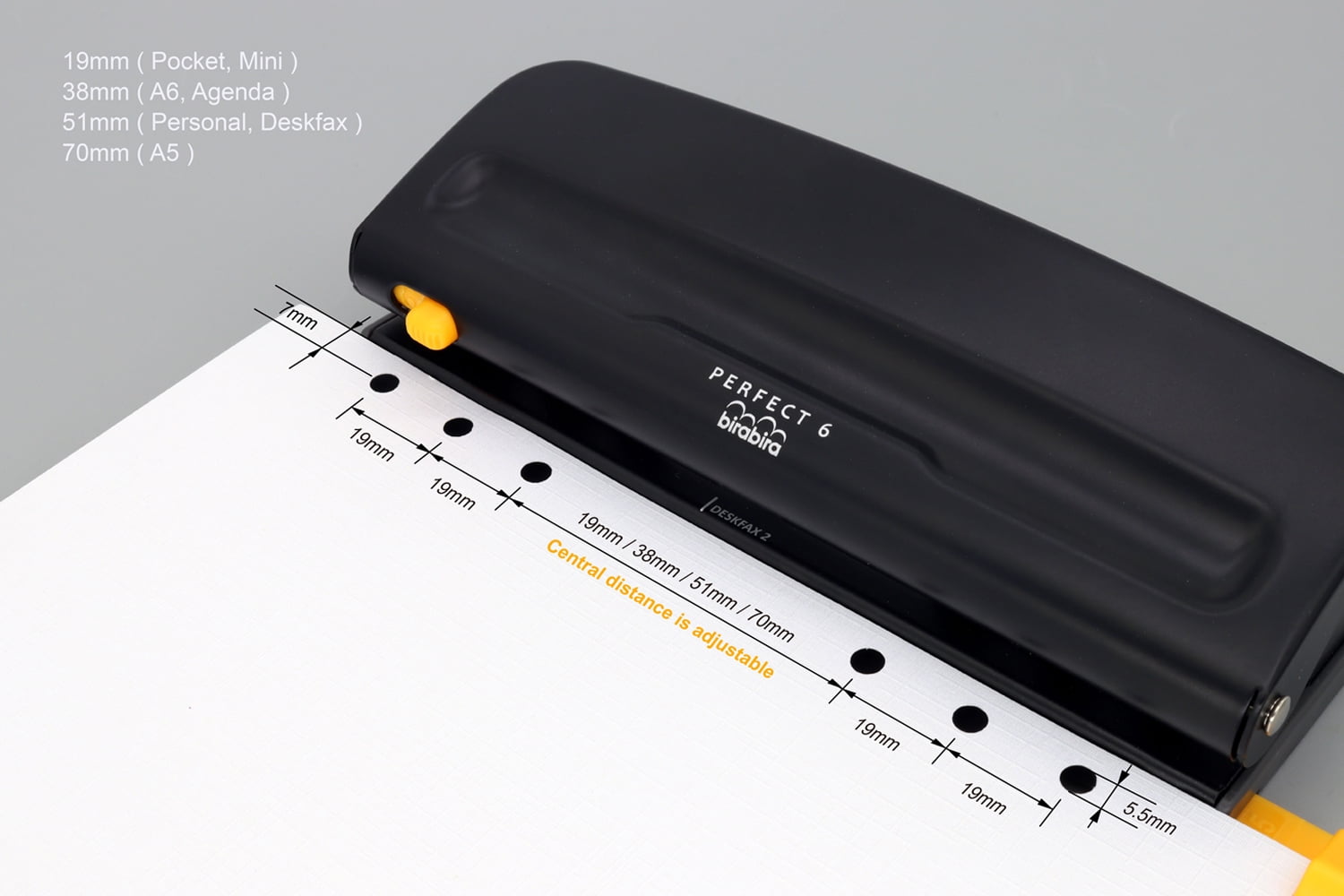 Bira Craft Adjustable 6 Hole Punch, Black, 8 Sheet Capacity, Mini/Pocket A3 / A4 / A5 / A6 / Agenda/Personal/Deskfax, Performance Guaranteed.