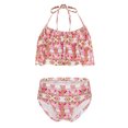 thumbnail image 1 of TiaoBug Girls 2 Pcs Mermaid Bikini Sets Shiny Halter Ruffles Crop Top with Triangle Brief Bathing Suit Tankini Light Red A 140, 1 of 5