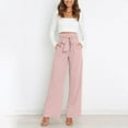 thumbnail image 5 of RYRJJ Women's Wide Leg Palazzo Pants with Pockets Belted High Waist Loose Casual Flowy Long Trousers Business Work Slacks Pants(Pink,S), 5 of 9