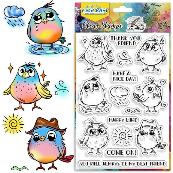 Bird Clear Stamps Transparent Silicone Stamps Cartoon Bird Silicone Stamps for Card Making Decoration and DIY Scrapbooking Album DIY Crafts