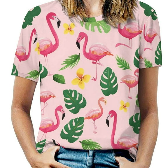 Flamingo Pattern T Shirts Basic T-Shirt Short Sleeve Ladies Tee Shirt Summer Graphic Clothing