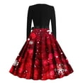 thumbnail image 5 of Hvot&aat Women Christmas Printed Party Dresses Crew Neck Fall Dress Vintage Casual Long Sleeve Dress, 5 of 5