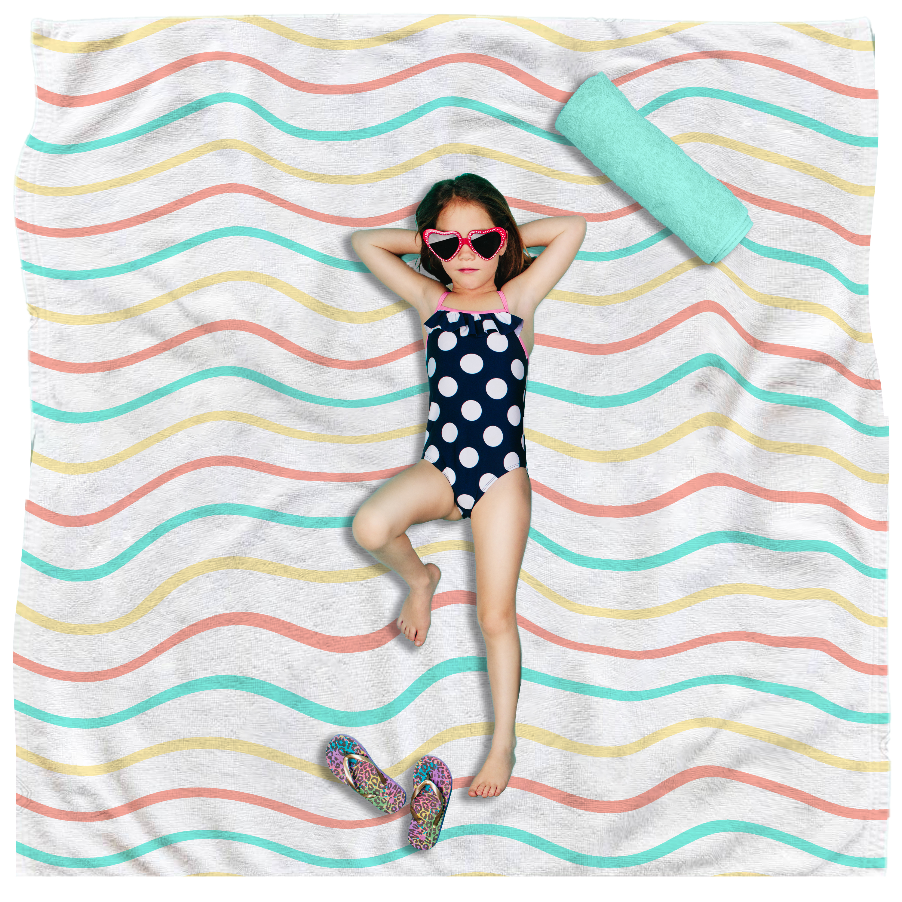 59" x 2 Yards Precut Microfleece Fabric, 100% Polyester, Tropical Wavy Stripes Design