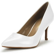 Dream Pairs Women's Fashion Comfort Pointed Toe Stilettos Pump Shoes Slip On Low Heel Dress Shoes KUCCI WHITE/PAT Size 8.5