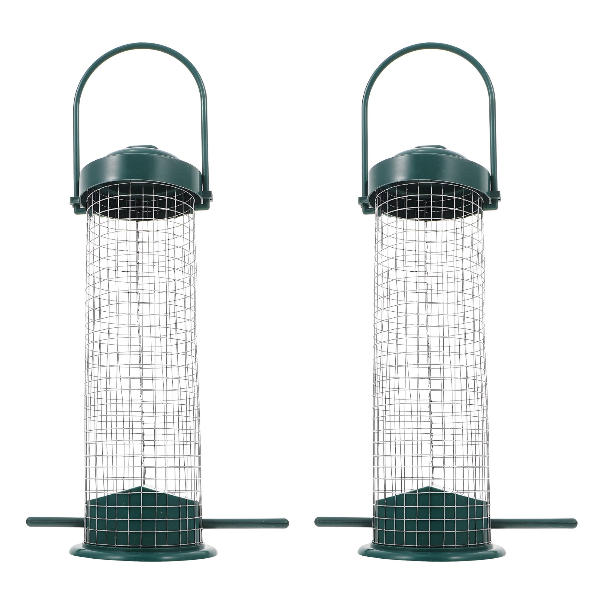 ACDANC Metal Hanging Bird Feeders 2 Pack - Green Outdoor Wild Bird Feeder for Garden Patio Backyard, Small Bird Feeding Station for Canary Parrot Lark, Birdwatching Ornament