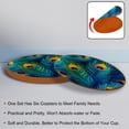 thumbnail image 4 of Peacock Feathers Luxury Round Drink Coasters Set of 6pcs - Microfiber Leather Coasters 11x11 cm/4.3x4.3 in - Stylish Drink Coaster for Table, 4 of 6