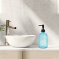 thumbnail image 2 of Unique Bargains 1 Pc Convenient Vertical Stripes Soap Dispenser 13.53oz Blue Black, 2 of 6