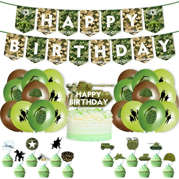 Happy Birthday Military Party Decorations Supplies , Birthday Banner for Birthday Party Favors