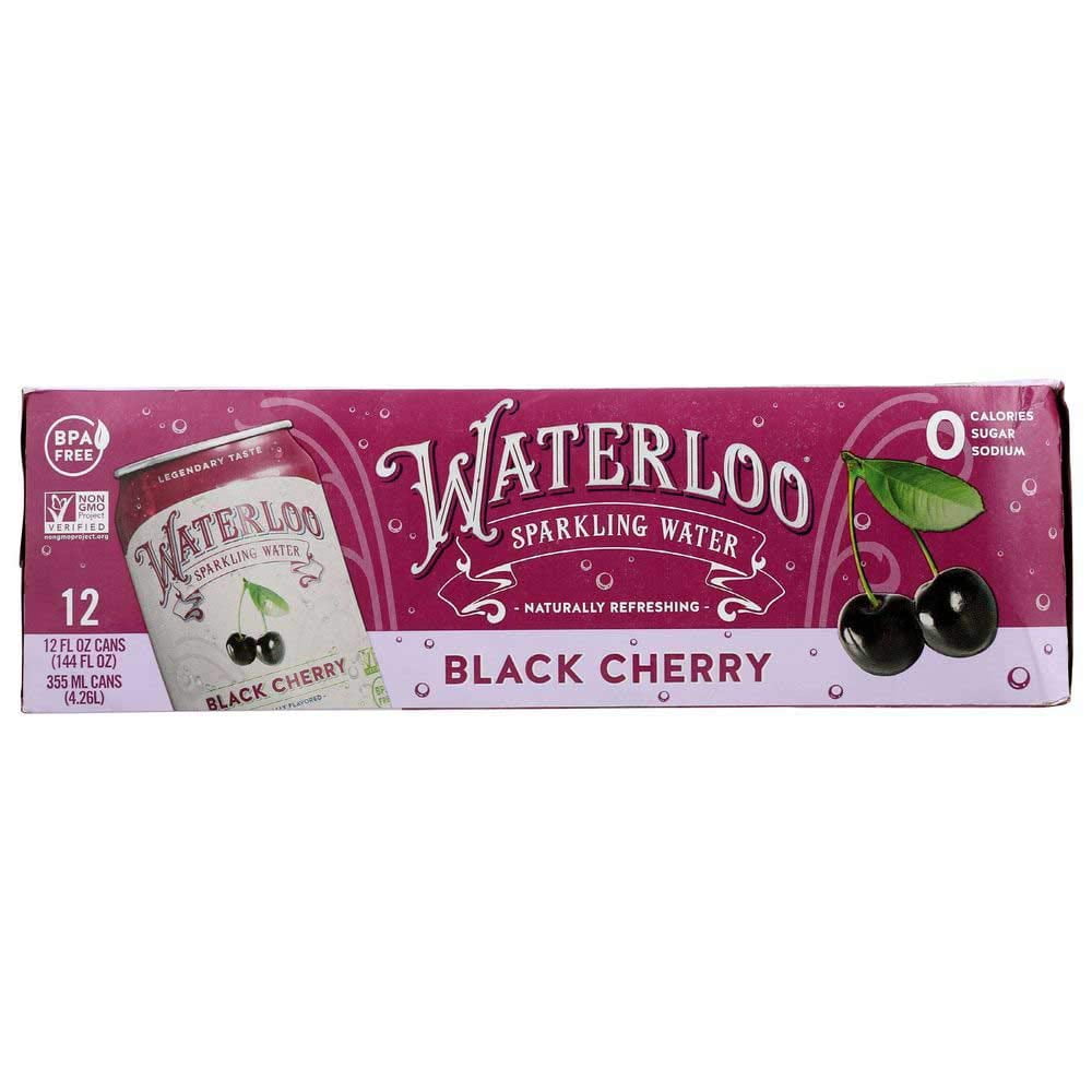 Waterloo Sparkling Water, Black Cherry Naturally Flavored, 12 Cans | Pack of 2