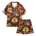 thumbnail image 4 of RUTAYY Girls Thanksgiving Pajama Set Turkey Pumpkin Design Short Sleeve Top Shorts Kids Festive Sleep Outfit, Brown, 4 of 4