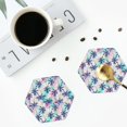 thumbnail image 4 of Pofeuu Palm Leaves Print Coasters for Drinks, 4Pack PU Leather Coasters, Bar Drink Coasters for Tabletop Protection, Furniture from Damage-Hexagon, 4 of 6