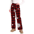 thumbnail image 2 of Women's Christmas Snowflakes and Trees Print Plush Pajama Pants, Soft and Comfortable Home Wear Trousers for Winter, Casual Sleepwear with Elastic Waist,Deep Red,2XL, 2 of 7