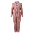 thumbnail image 6 of Xyxonk Women's Pajama Sets Polka Dot Button Lounge Set Pink Plus Size Long Sleeve Shirt and Womens Pajama Pants Soft Lounge Two Piece Homewear Light pink XL, 6 of 7