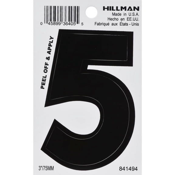 Hillman Group 841494 3 in. Black Glossy Vinyl Die-Cut Adhesive Number - 5
