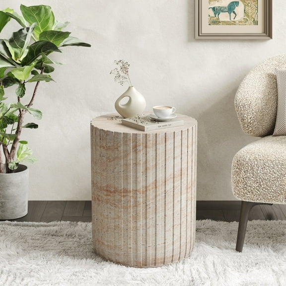 Christopher Knight Home Elegant 15.75" Outdoor Lightweight Concrete Round Side Table, Travertine Finish