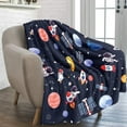 thumbnail image 5 of Outer Space Theme Throw Blanket for Kids, 50 x 60 Inch Blue Space Astronaut Rocket Fuzzy Plush Blanket for Boys Gift, Soft Galaxy Planet Spaceship Flannel Blanket for Children Teen Bed Couch Decor, 5 of 6