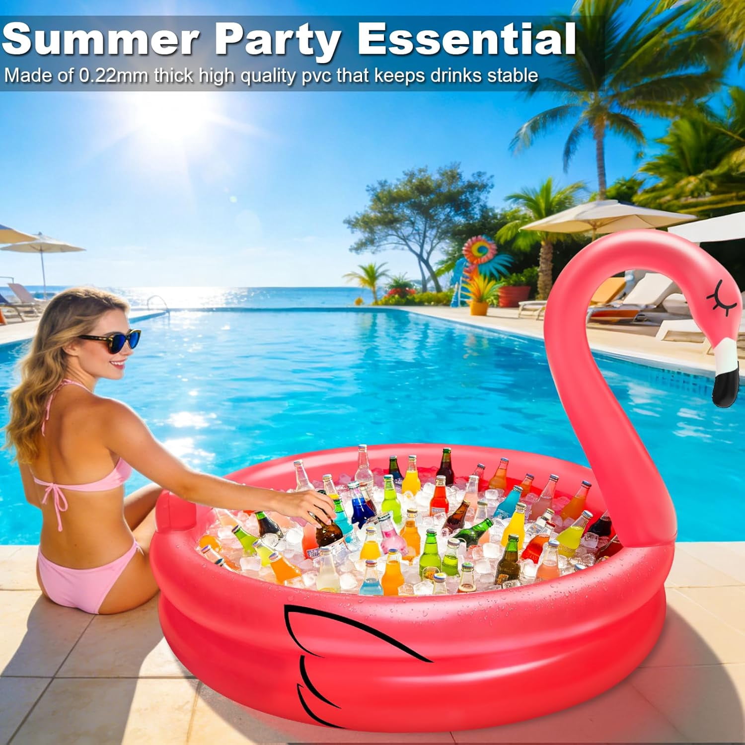 DEA Inflatable Flamingo Cooler 130+Cans Large Capacity, Bottom Quick-Drain,Luau Party Decor,Flamingo Pool Party Decorations, Beach Hawaiian Birthday Party Supplies Tropical Themed Summer Drink Cooler