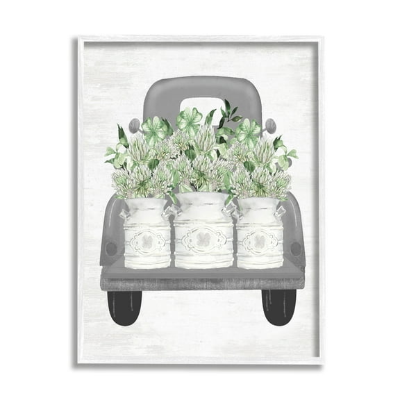 Stupell Industries Pickup Truck with Greenery Botanical & Floral Painting White Framed Art Print Wall Art, 24 x 30