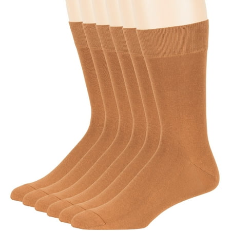 Mens Cotton Dress Big and Tall Soft Socks, Golden Brown, X-Large 13-15, 6 Pack
