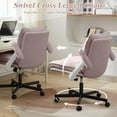 thumbnail image 6 of Criss Cross Legged Office Chair with Wheels and Flip-Up Arms, Upholstered Criss Cross Desk Chair, Wide Seat Chairs for Home Office, Vanity, Apartment, Pink, 6 of 6