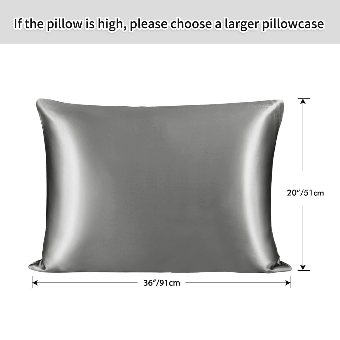 PiccoCasa 25 Momme Silk Pillowcase with Zipper Closure, Queen Grey
