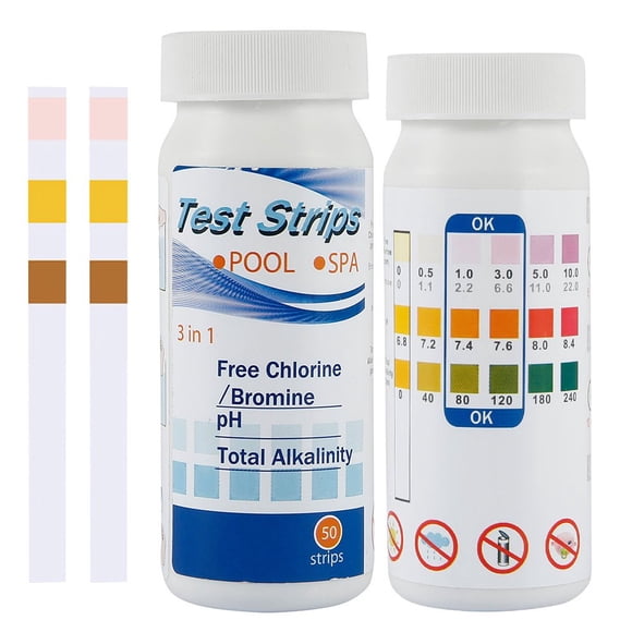 MesaSe 100 Pcs 3 en 1 Bandes de Test pour Piscine Spa Bain à Remous Bandes de Test pour Piscine Eau Claire PH Chlore Brome Papier de Test Alcalin