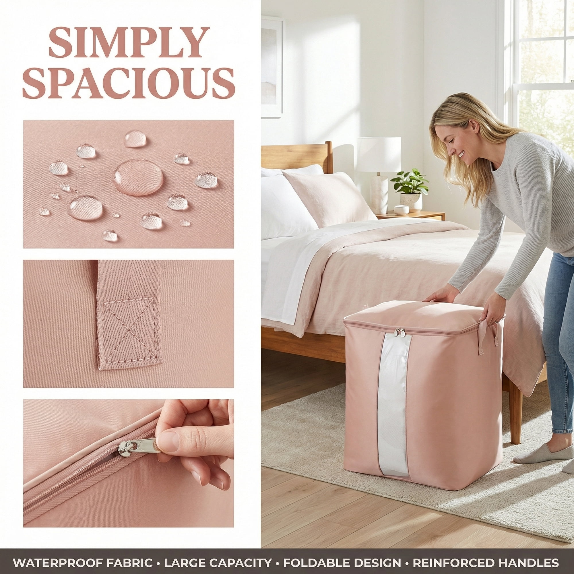 Unique Bargains Storage Bag for Closet Organizers with Handles Pink 19.7"x13.8"x19.7"
