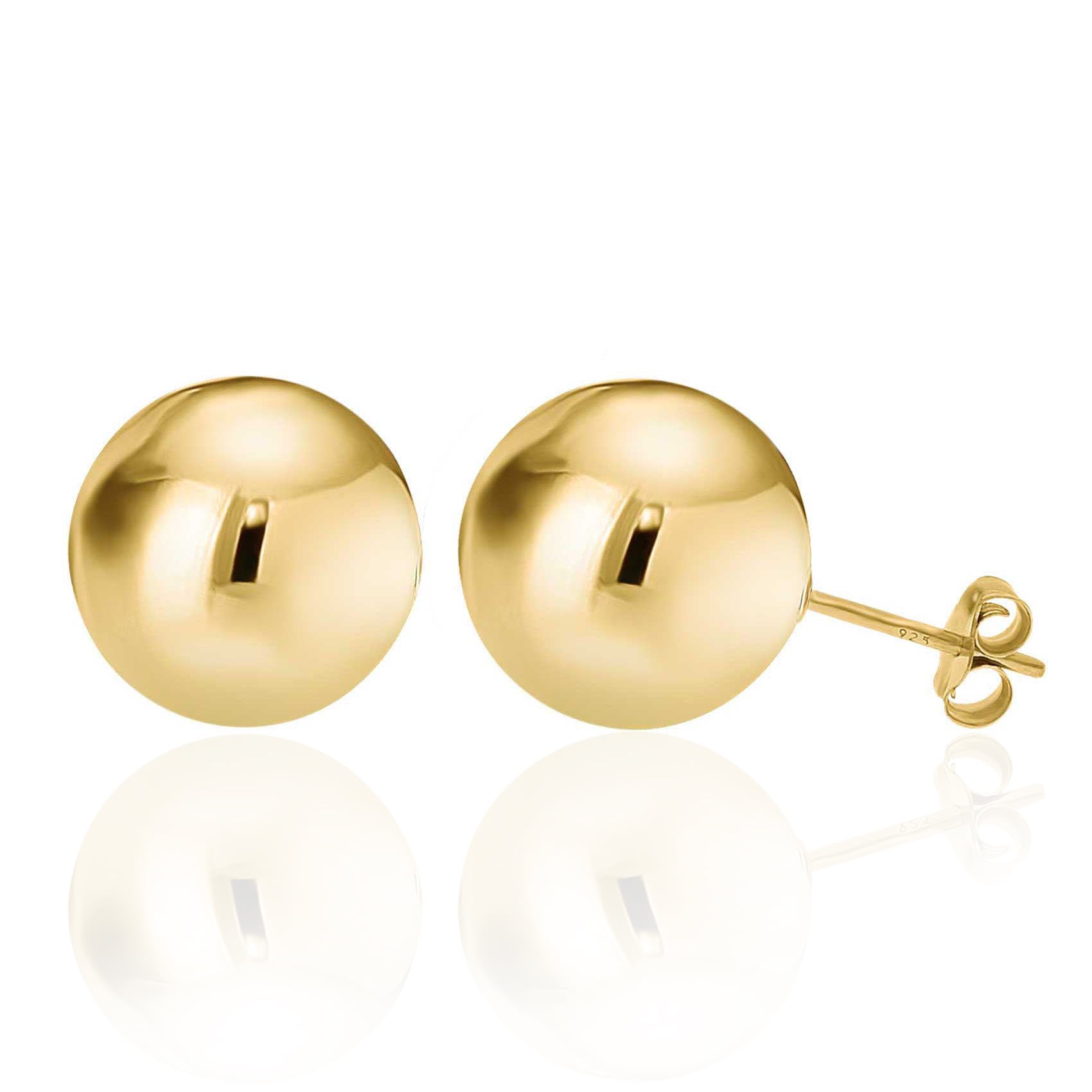 TJC Ball Stud Earrings for Women 14ct Gold Plated 925 Sterling Silver