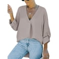 thumbnail image 1 of Beautyin Style Simple Couleur Unie Mode Blouse à Manches Longues Col en V pour Femmes Décontractée, 1 of 3