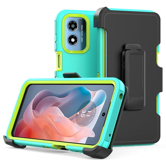 TASHHAR Moto G Play 2024 Case with Belt Clip Holster Military Grade Heavy Duty Protection 3 in 1 Shockproof Armor Rugged Durable Detachable for Motorola G Play 2024 Phone - Green Yellow