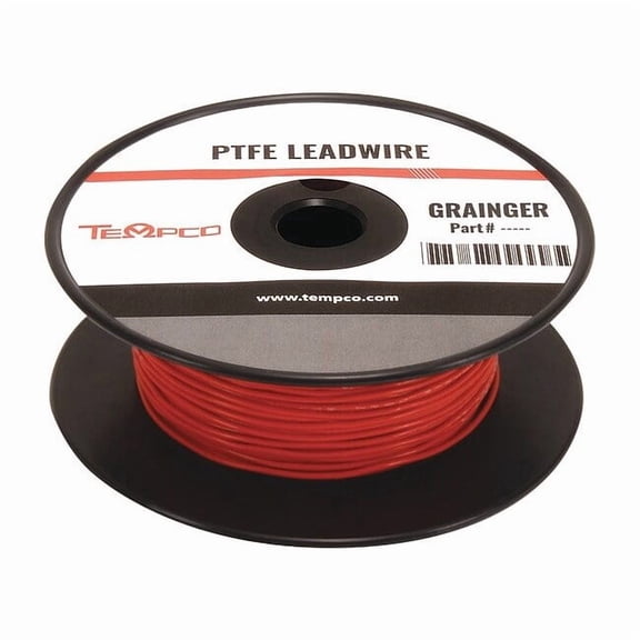 Tempco High Temp Lead Wire, PTFE, 16 AWG, Red, 100 ft LDWR-1052
