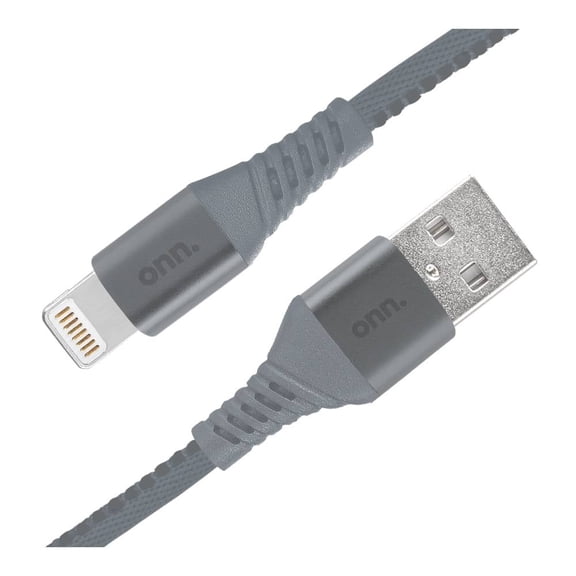 Cable USB a Lightning Onn 1.2m Nylon 3A Gris