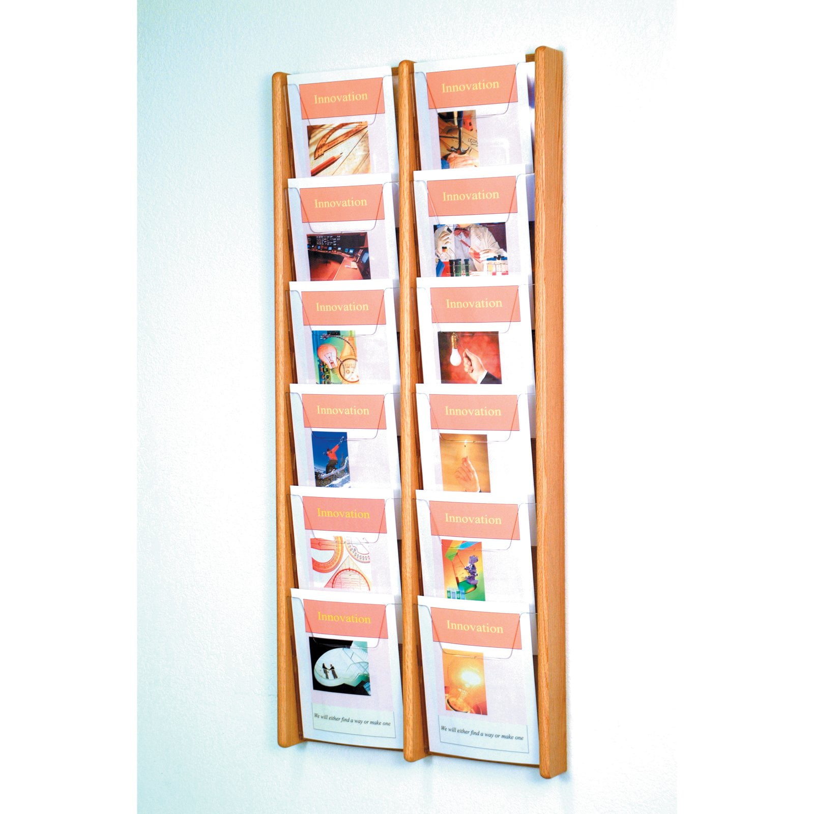12Pocket Vertical Solid Wood Magazine Rack