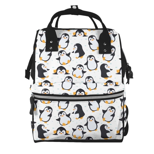 Fotbe Cute Penguins Mochila Maternidad - Lona de Sarga Impermeable, Mochila de Pañales de Gran Capacidad con Múltiples Bolsillos y Correas Ajustables
