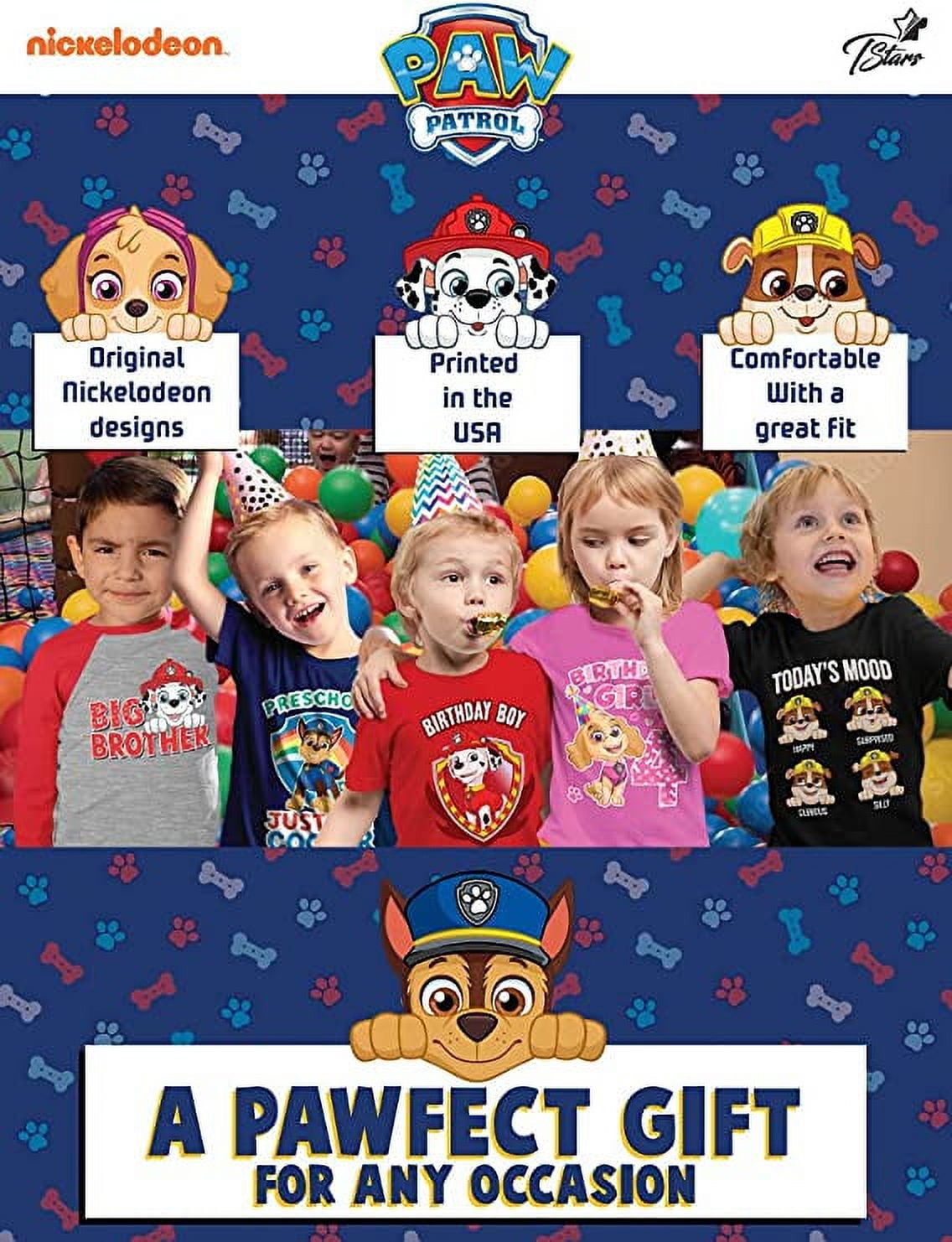Tstars Boys Birthday Gift for Boy Official Paw Patrol Chase Graphic Tee  Boys Birthday Gift Party B Day Birthday Party 3-4 Sleeve Baseball Jersey