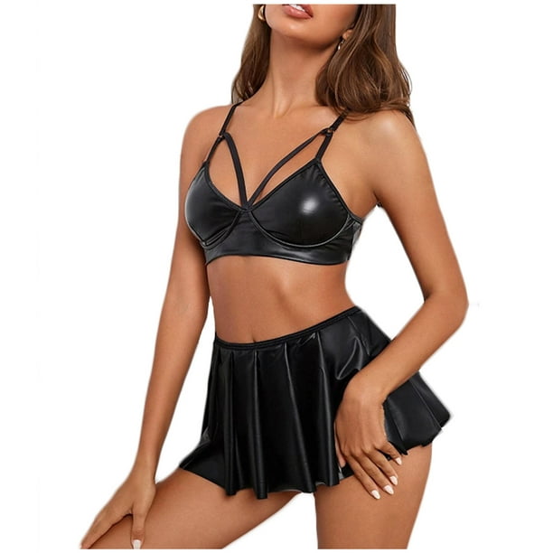 SMihono Skirt Summer Plus Size Boho Sexy Underwear Black Patent Leather  Sexy Bra Skirt Two Piece Set Skirts for Women Casual Summer, Up to 65% off!  