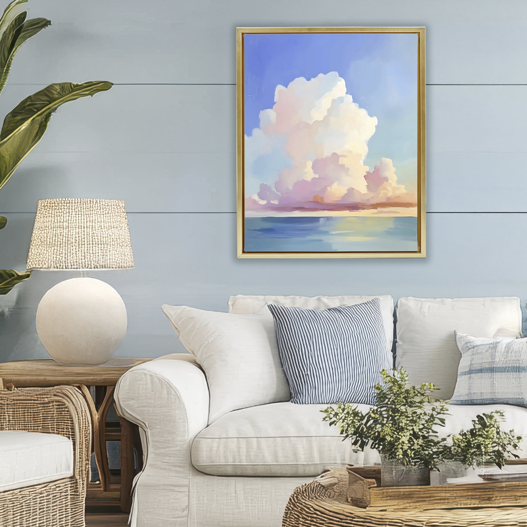 Stupell Industries Dreamy Pastel Clouds over Sea Gold Framed Floater Canvas Wall Art, design by The Prints Vibe