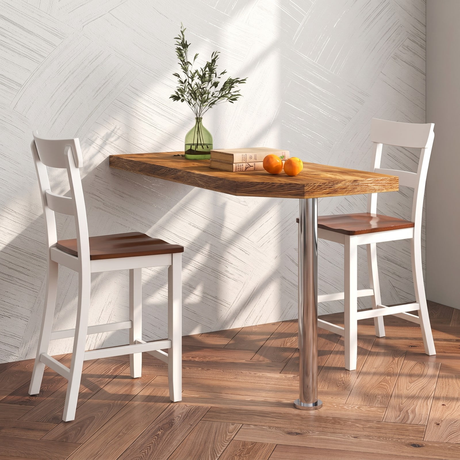 Furnibear Farmhouse Bar Stool Set of 2, 24.5 Inch Counter Height Stools with Solid Rubber Wood Frame, Curved Backrest and Footrest, Armless Dining Barstools for, White