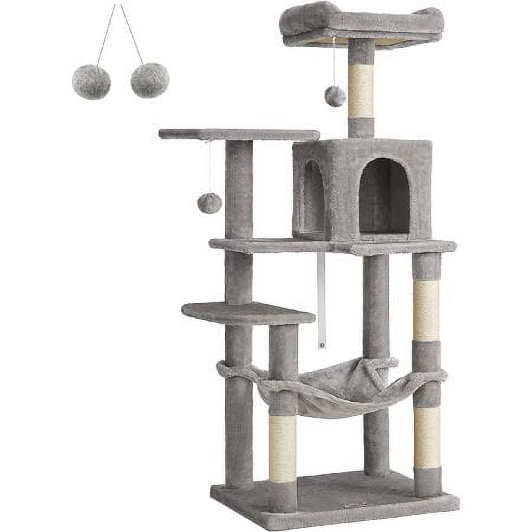56.3'' Cat Tree Tower for Indoor Cats ,Multi-Level Cat Condo Cat Furniture with Scratching Posts, Perches, Hammock, Cave ,Light Gray