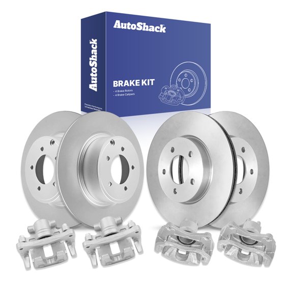 AutoShack Front Vented & Rear Solid Brake Rotors   Calipers 8-PC Brake Kit Replacement for 2014 Mitsubishi Lancer 2016 Mitsubishi Lancer