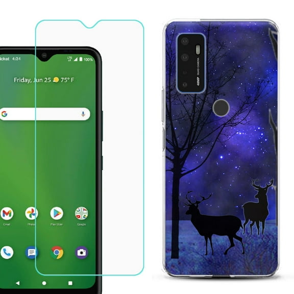 Shockproof Bumper Phone Case for AT&T Radiant Max 5G / Fusion 5G, with Tempered Glass Screen Protector, by OneToughShield ® - Midnight Forest