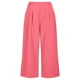 thumbnail image 5 of RYRJJ Women's Culottes Linen Cropped Wide Leg Pants Pleated Elastic High Waist Casual Palazzo Trousers with Pockets(Pink,S), 5 of 7