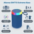 thumbnail image 4 of Parlante portátil EWTTO ET-P1969B Extreme Bass, Bluetooth 5.3, 5W, 52mm, luz LED multicolor, TF/USB/FM, diseño compacto con cuerda, batería 800mAh – Ideal para casa, camping, fiestas o exteriores, 4 of 7