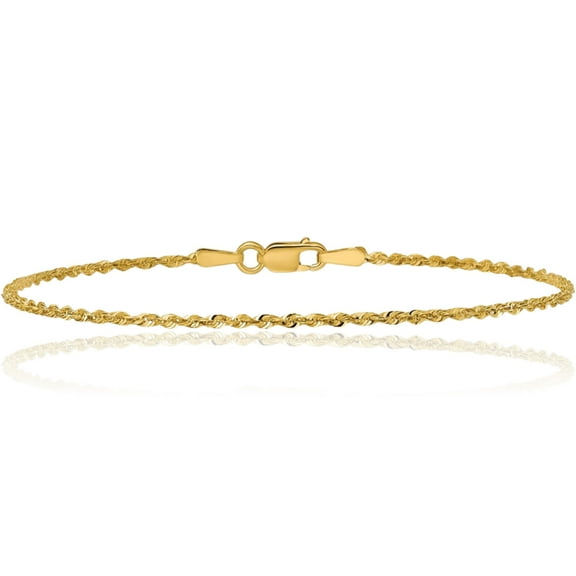 10K Solid Yellow Gold 1.3mm Rope Chain Bracelet
