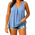 thumbnail image 2 of Karymi Womens Summer Tops Solid Plus Size Pleated V‑Neck Tank Top, Casual Loose‑Fit Sleeveless Shirt, Flowy A‑Line Camisole with Curved Hem Womens T Shirts, 2 of 8