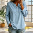 thumbnail image 4 of Levmjia Women's Solid Color V Neck Sweater Long Sleeve Button Detail Loose Fit Casual Knit Pullover Top for Fall Winter, 4 of 8